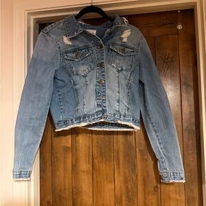 Classic Light Blue Distressed Denim Jacket - Women